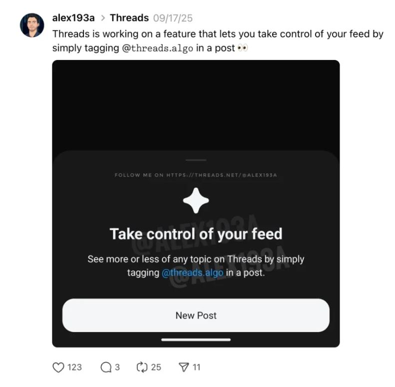 Take Control of Your Feed: Threads Introduces Game-Changing Algorithm Tagging Tool 1 thread post