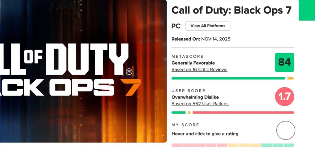 Call of Duty: Black Ops 7 Breaks Records—And Not in a Good Way 1 Black Ops 7 Metacritic Score Page
